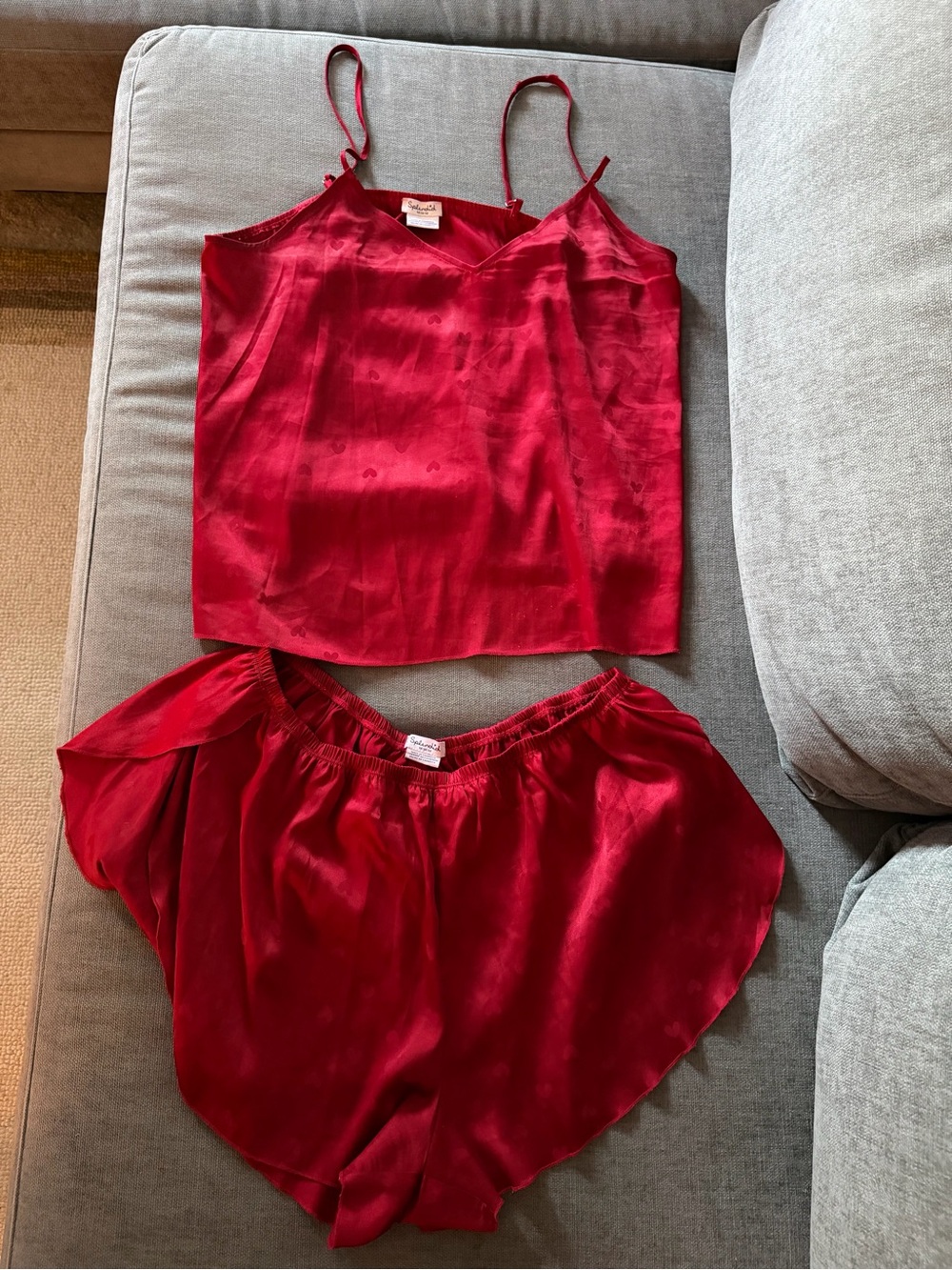 Splendid Red Satin Two-Piece Sleep Set - Camisole & Shorts